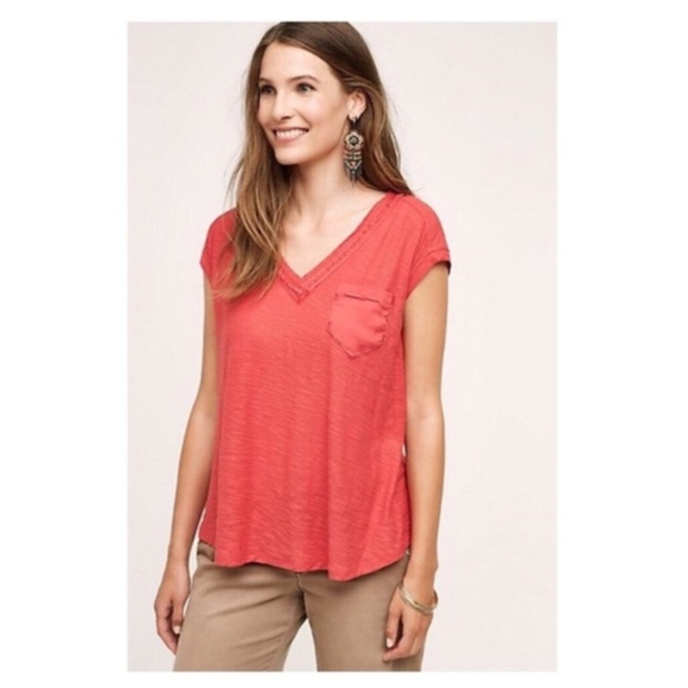 Anthropologie Postmark V-Neck Plaza Pocket Tee
